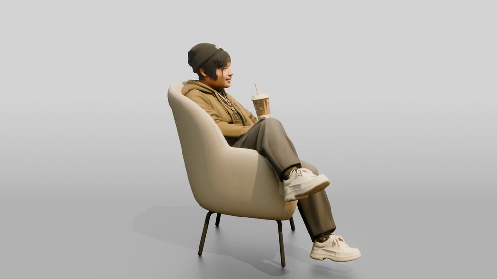 Asian Person Lounging with Coffee Cup