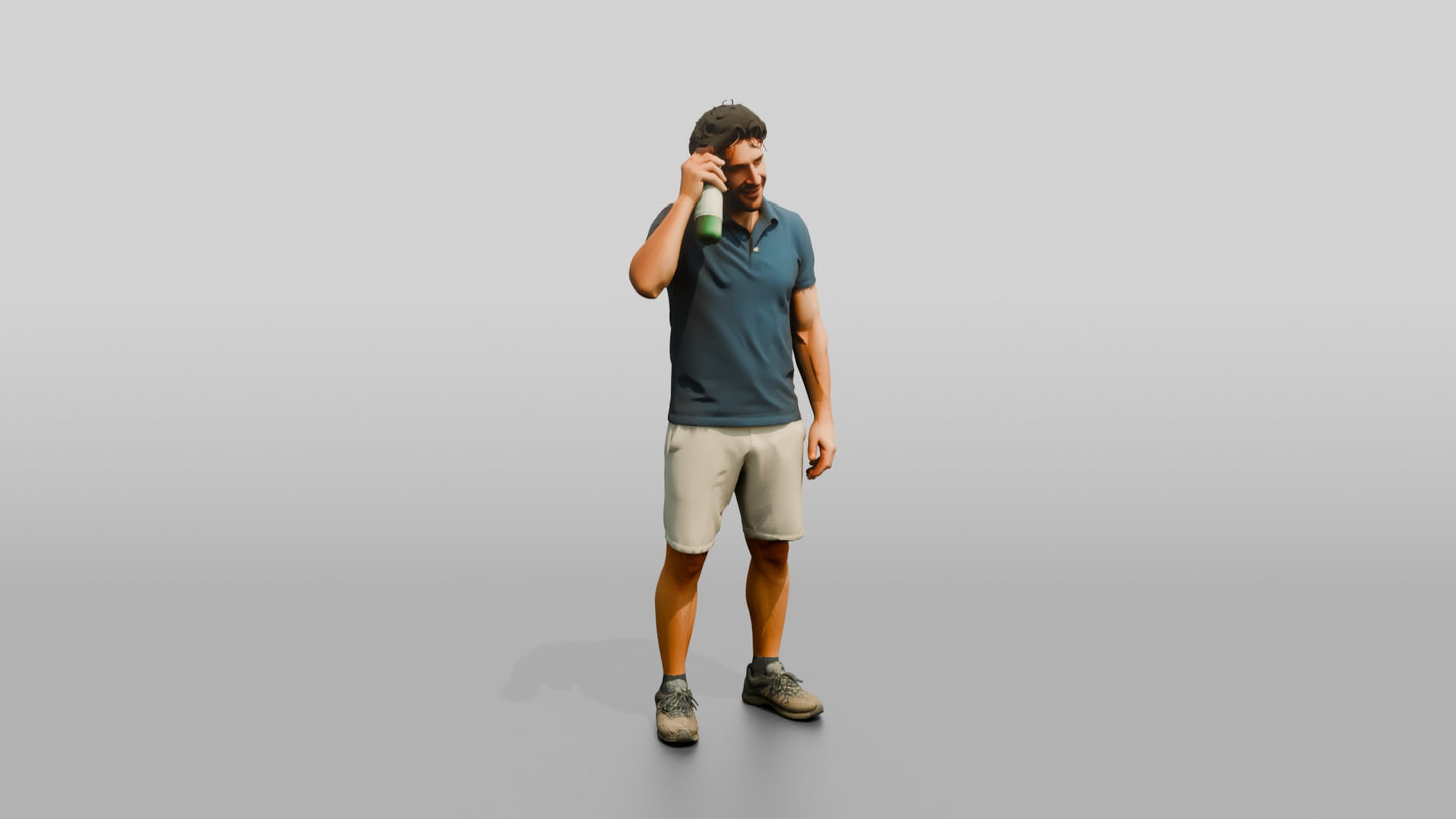 Tall Muscular Italian Man Holding a Cold Water Bottle