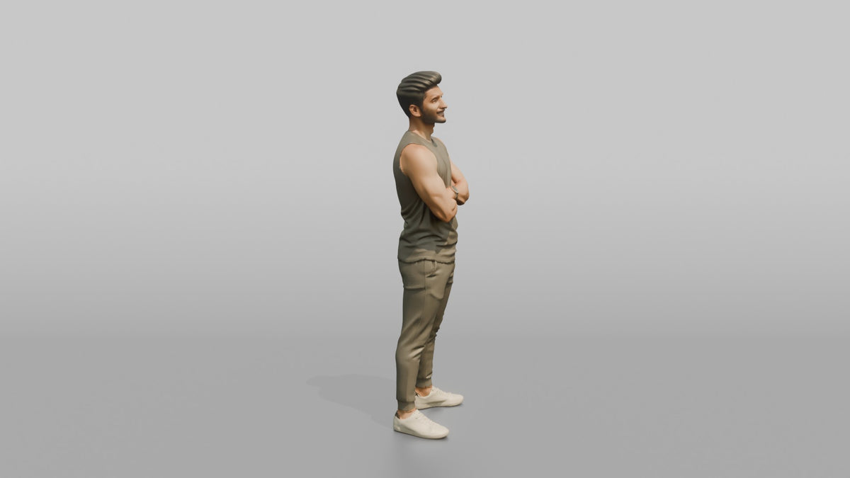Fitness Influencer Man Standing Tall, Chin Up, Confident Expression - 3D character model, view 2