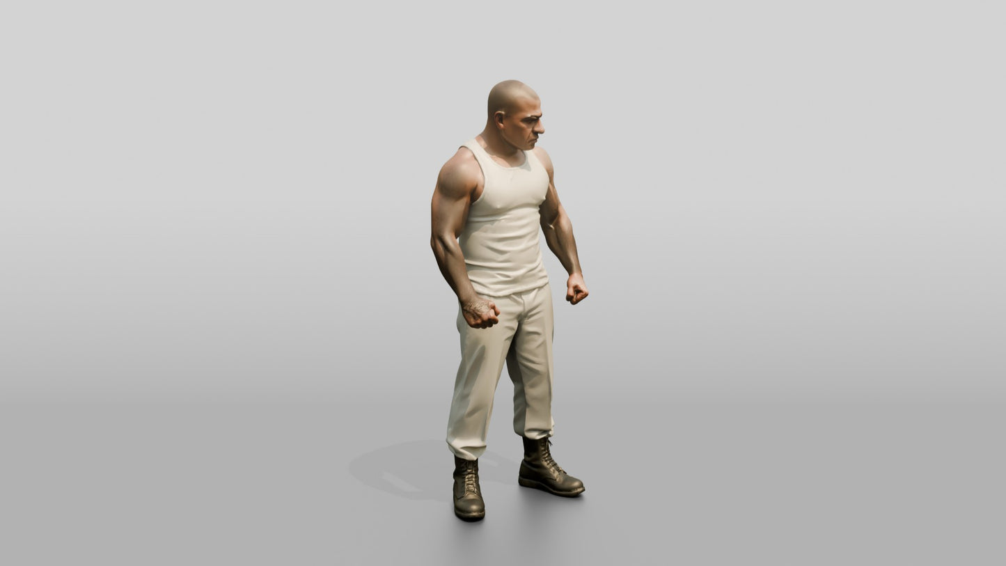 Muscular Latino Male Prisoner Standing with Clenched Fists