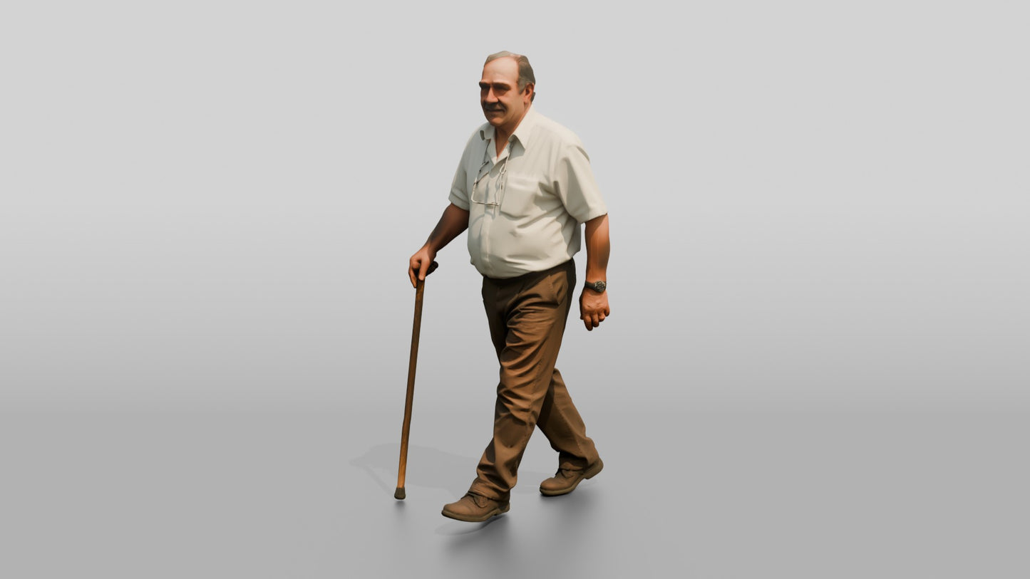 Elderly Stocky Portuguese Man Holding a Walking Stick