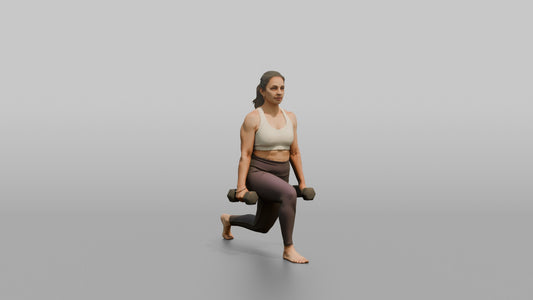 Weightlifter Woman Holding Two Dumbbells At The Sides Mid-lunge - 3D character model