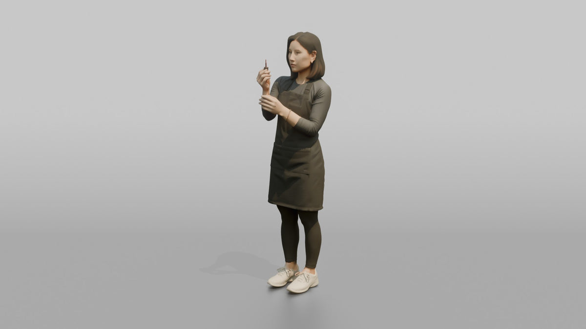 Nail Technician Woman Holding A Nail Polish Brush Up To Inspect It - 3D character model, view 4
