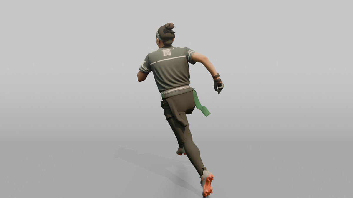 Wide Receiver Running a Deep Post Route - 3D character model, view 3