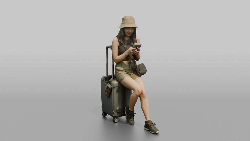 Traveler Resting On Her Suitcase