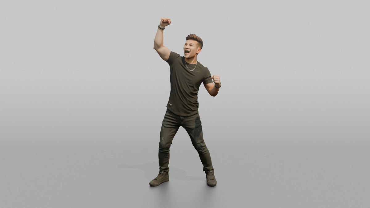 Club DJ Man Fist Raised In The Air, Energetic Pose - 3D character model, view 5