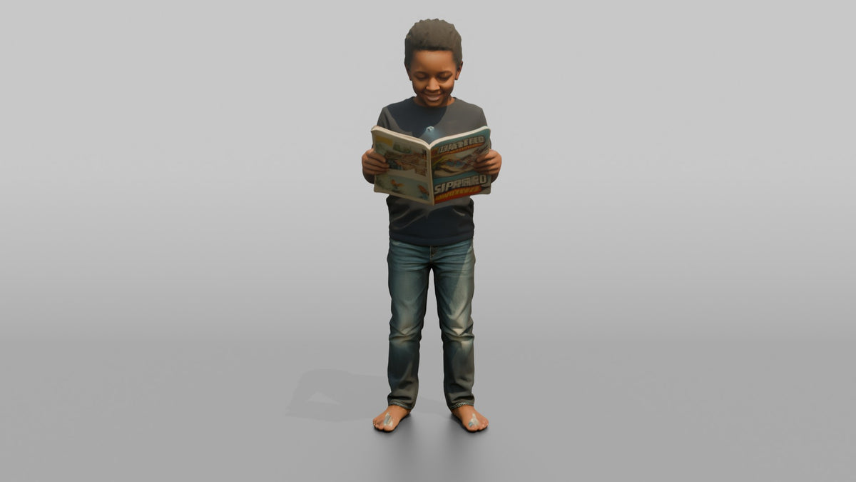 Son Holding A Comic Book Open With Both Hands - 3D character model, view 5