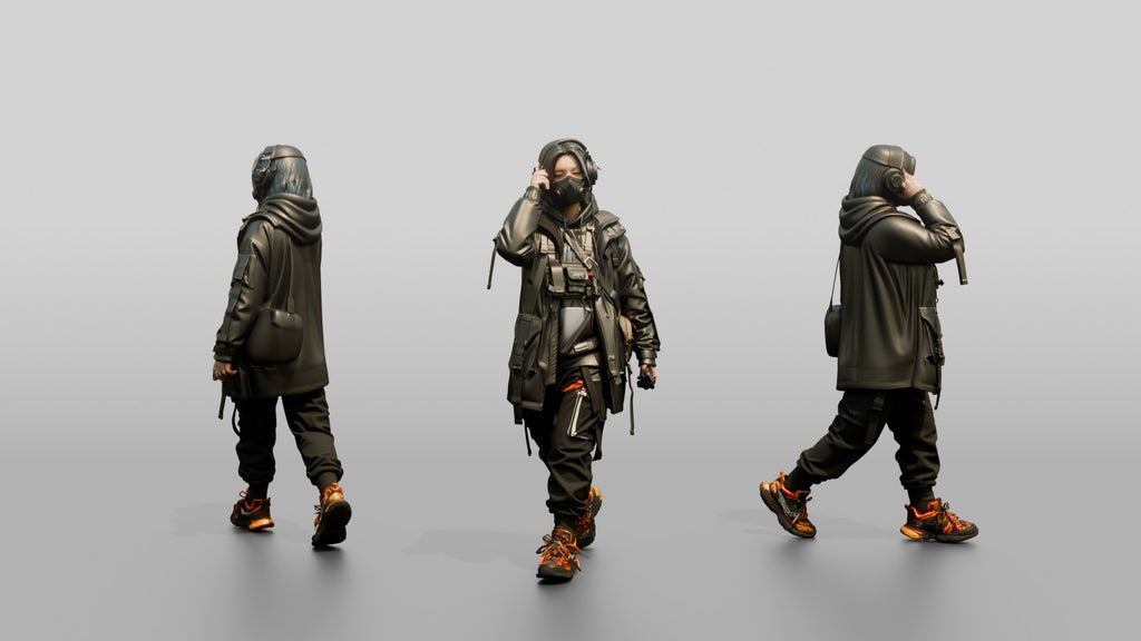 Techwear Woman with Headphones and Tech Vest