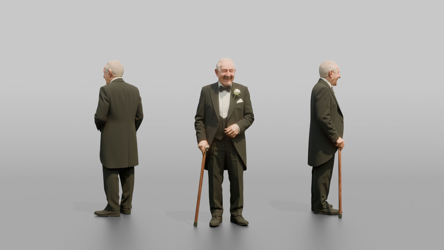 Elderly Groom in a Black Tailcoat with a Walking Cane