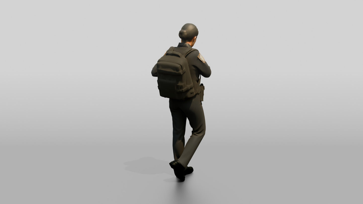 Female Police Officer Adjusting a Backpack