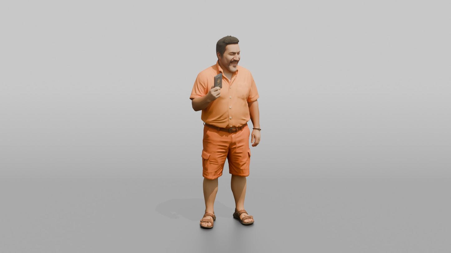 Vacationer Wearing Bright Orange Shirt And Shorts