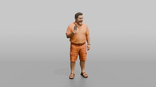 Vacationer Wearing Bright Orange Shirt And Shorts - 3D character model, view 1
