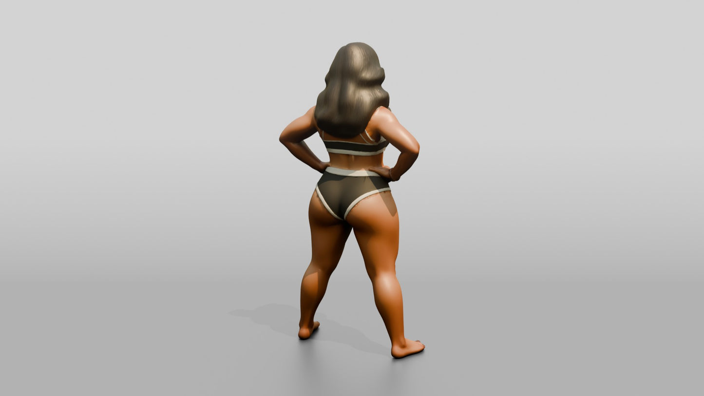 Curvy Woman in Taupe Two-Piece Swimsuit Wide Stance