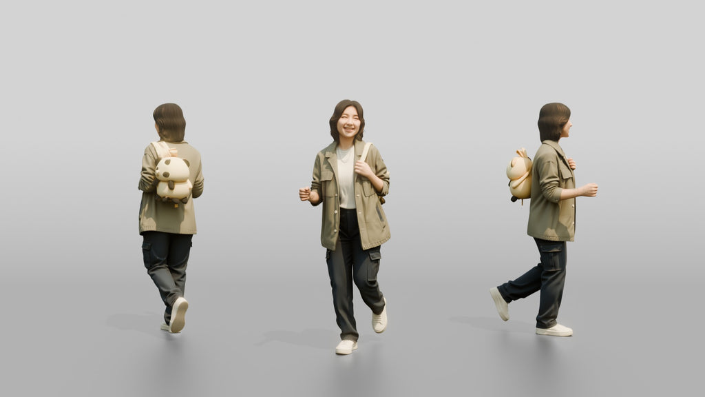 Asian Woman Jogging with Backpack