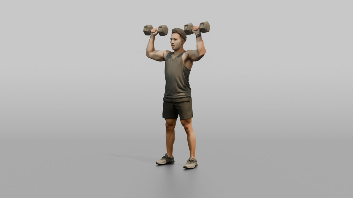 Weightlifter Man Doing A Dumbbell Shoulder Press - 3D character model, view 4