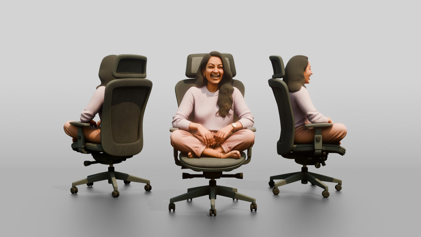 Woman Sitting Cross-Legged in an Office Chair