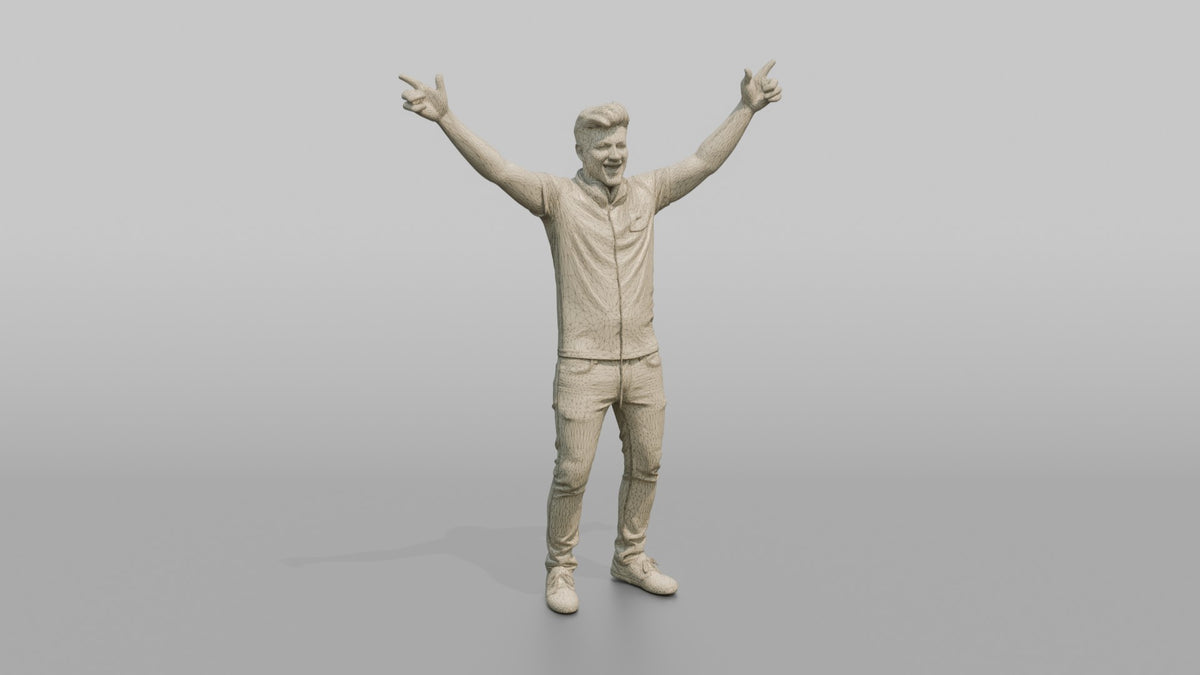 Club DJ Man Both Arms Raised, Hyping Up A Crowd - wireframe topology preview