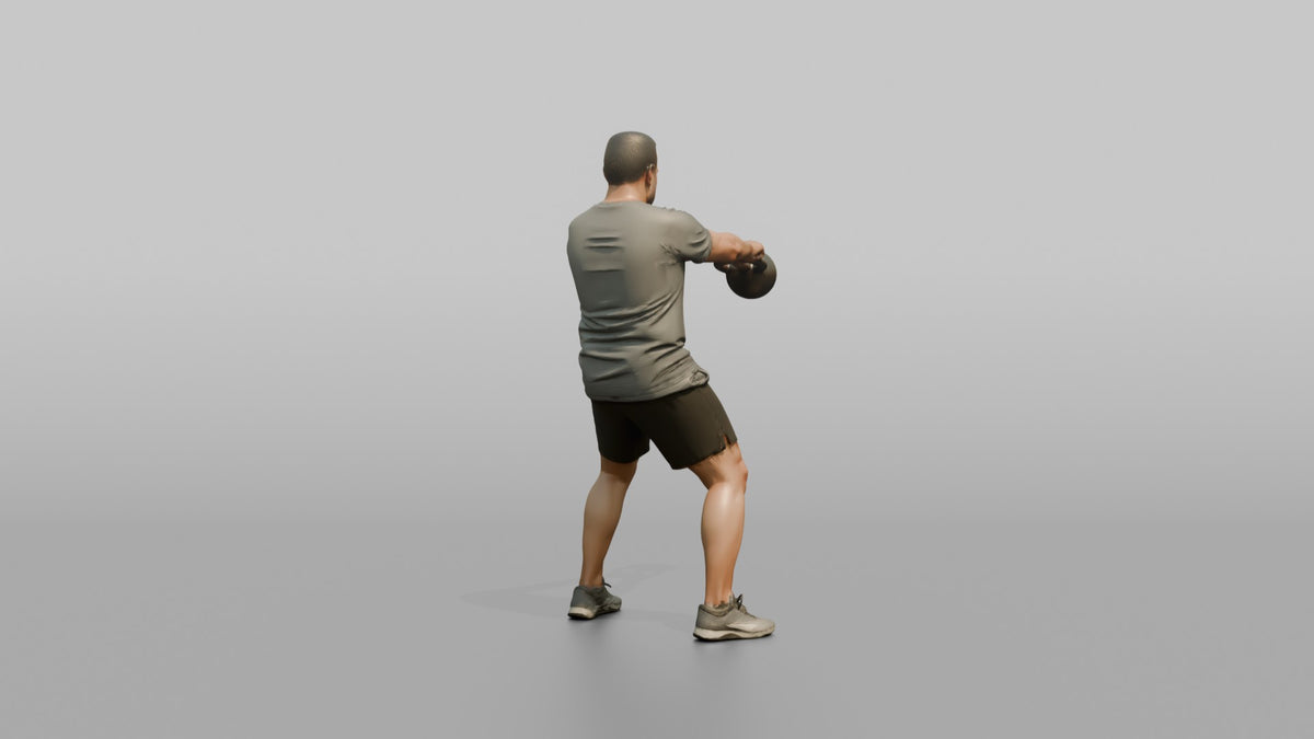 Weightlifter Man Performing A Kettlebell Swing - 3D character model, view 3