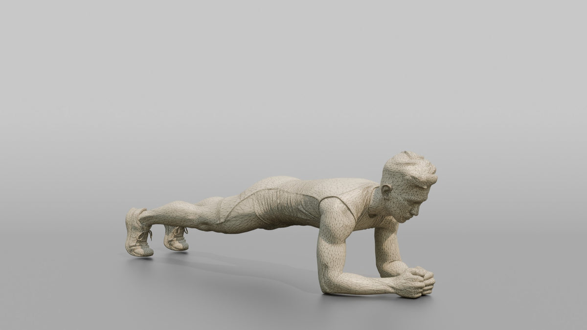 Fitness Influencer Man Holding A Plank Position - wireframe topology preview