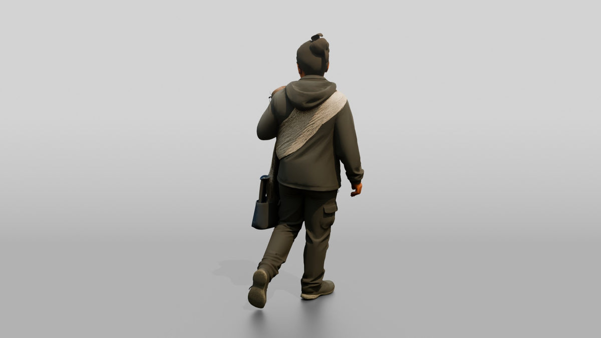 Southeast Asian Female Walking - 3D character model, view 3