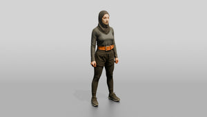 Woman in Sports Hijab and Belt - 3D character model, view 1