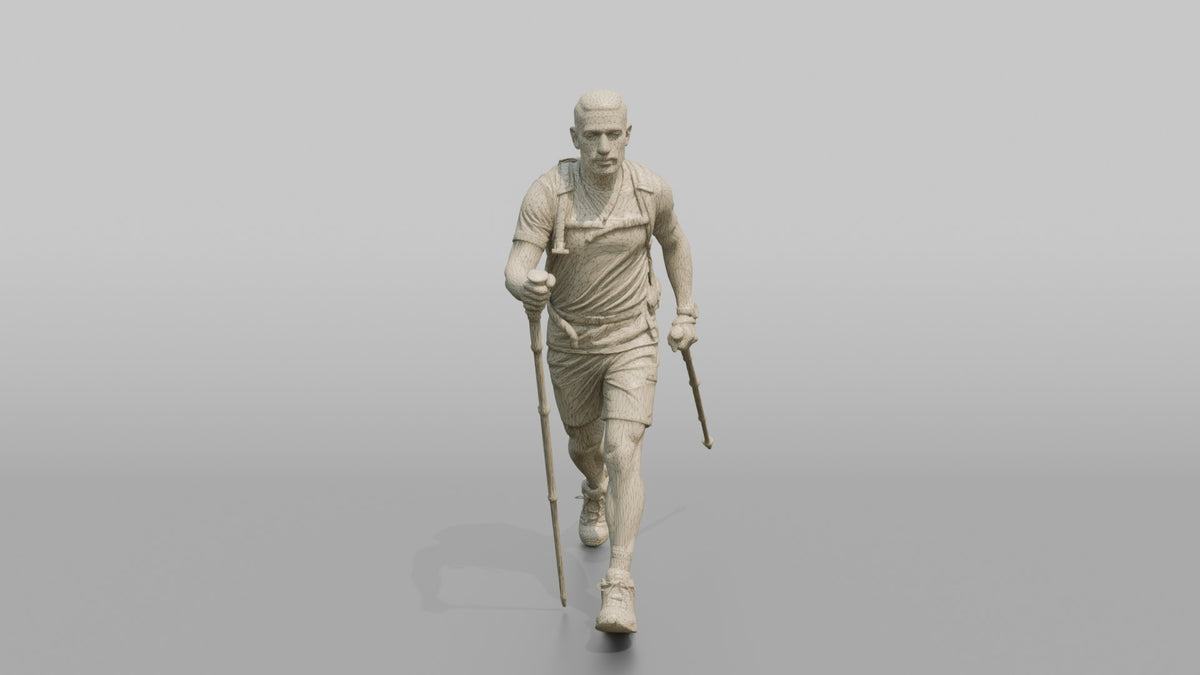 Speed Hiker Walking with Dual Poles - wireframe topology preview