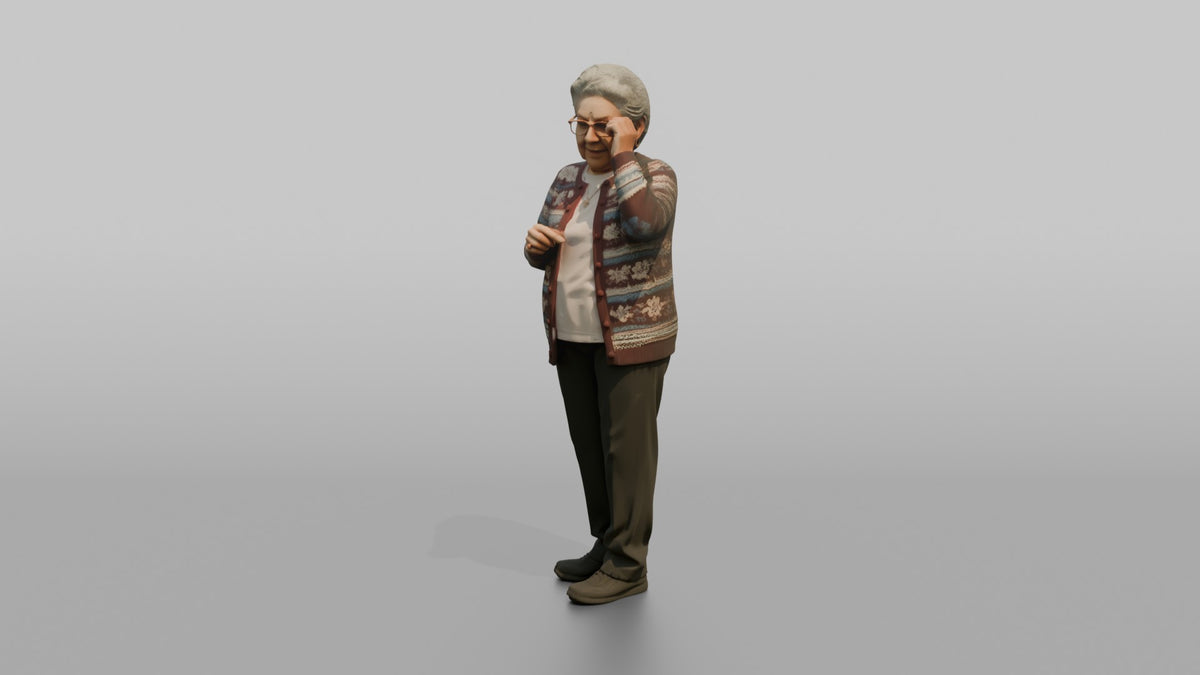 Grandmother Adjusting Her Reading Glasses - 3D character model, view 4