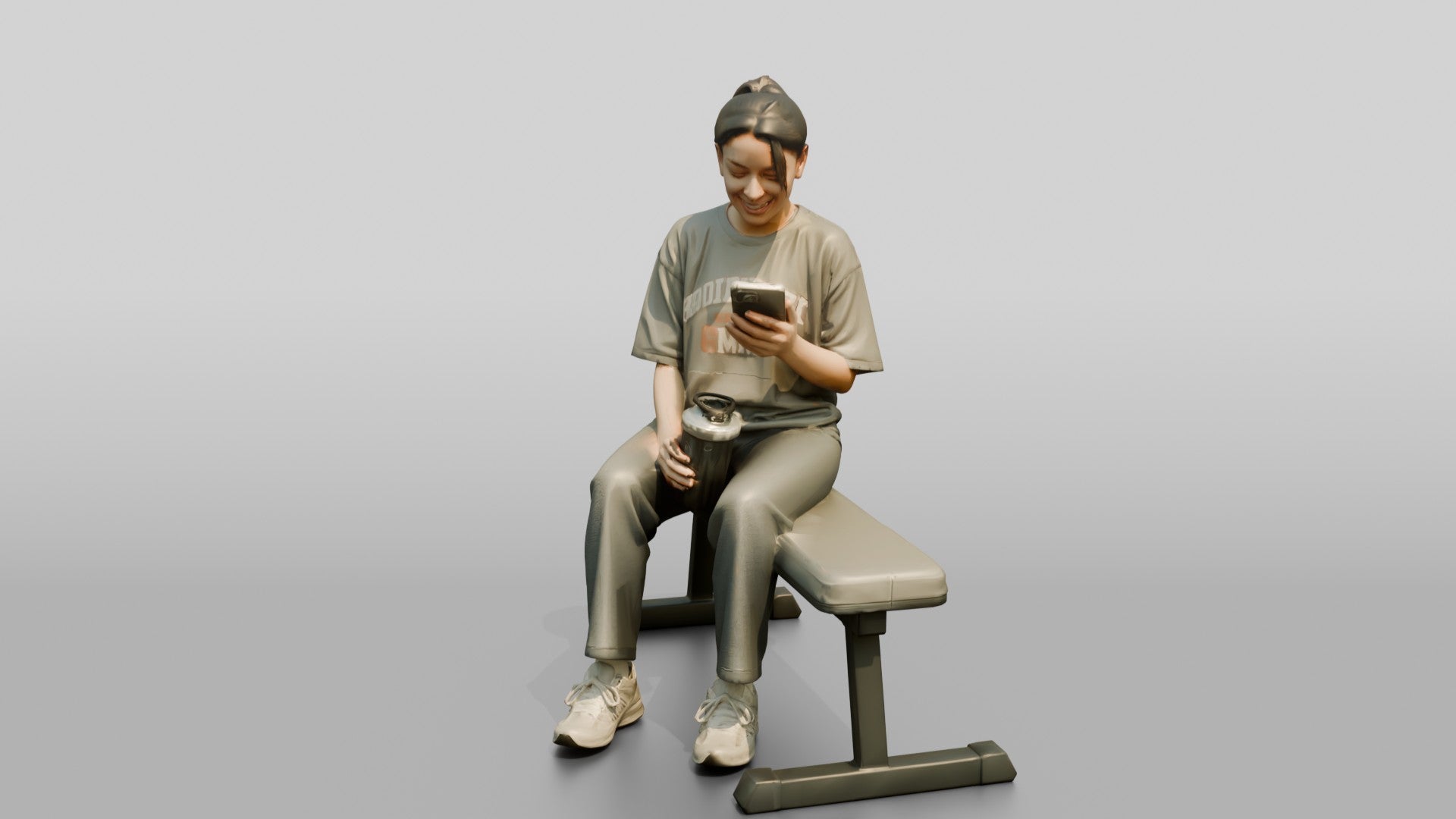 Woman Sitting with Shaker on Bench