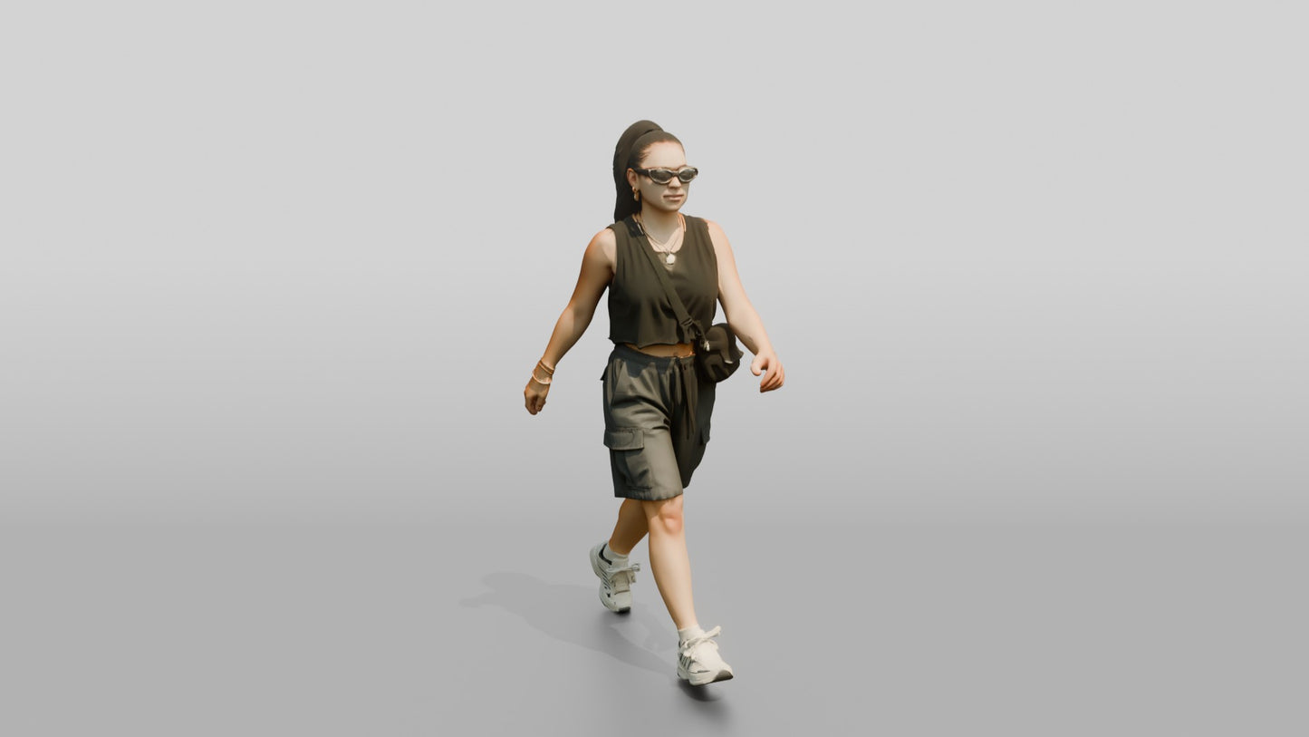 Multiracial Woman Walking the Boardwalk in Cropped Tank Top