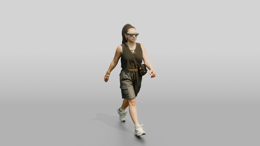 Multiracial Woman Walking the Boardwalk in Cropped Tank Top - 3D character model, view 1