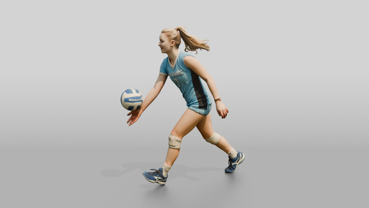 Caucasian Female Volleyball Player in Light Blue Kit