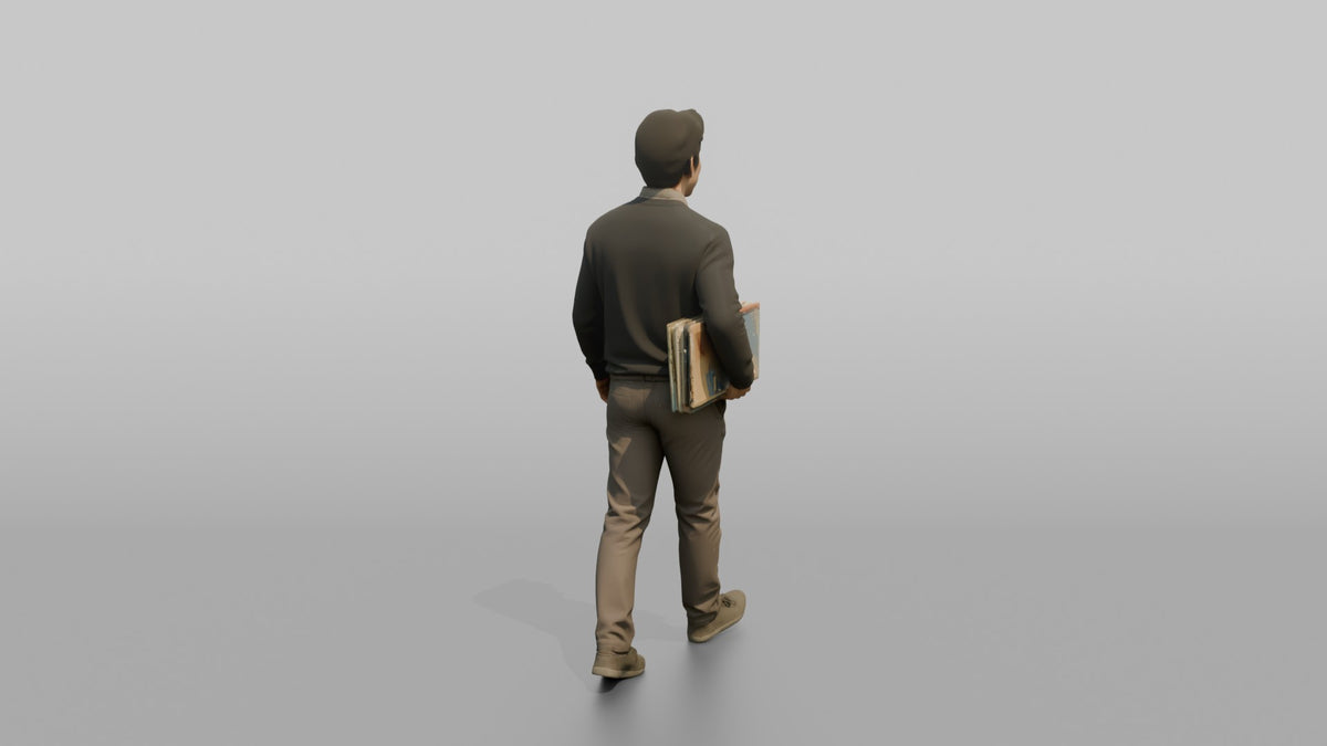 Father Carrying A Stack Of Picture Books Under One Arm - 3D character model, view 3