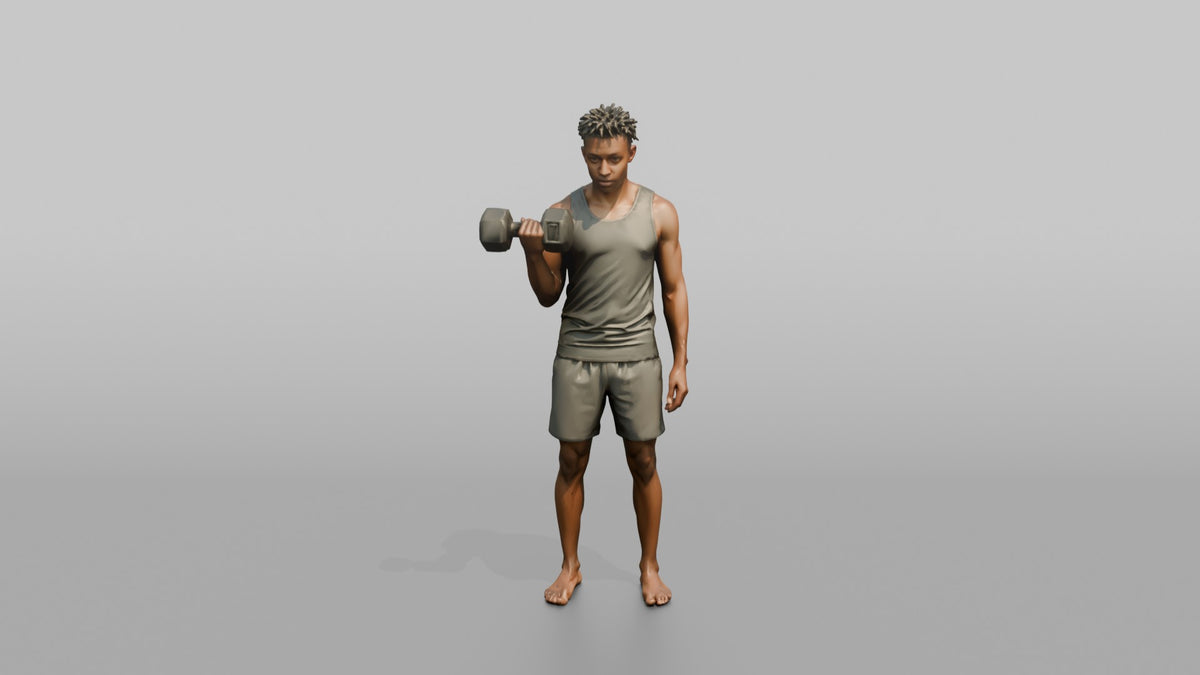 Weightlifter Man Performing A Dumbbell Bicep Curl - 3D character model, view 5