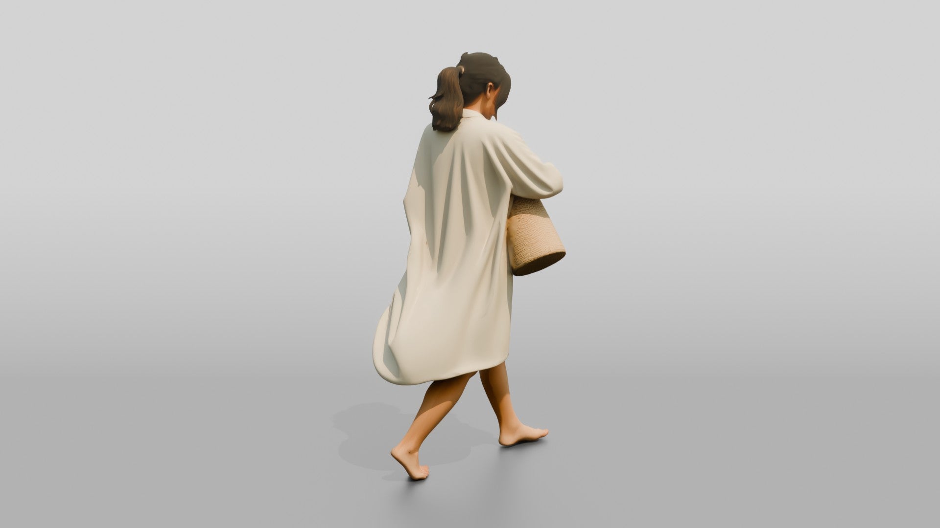 Woman Reaching Into Straw Beach Bag