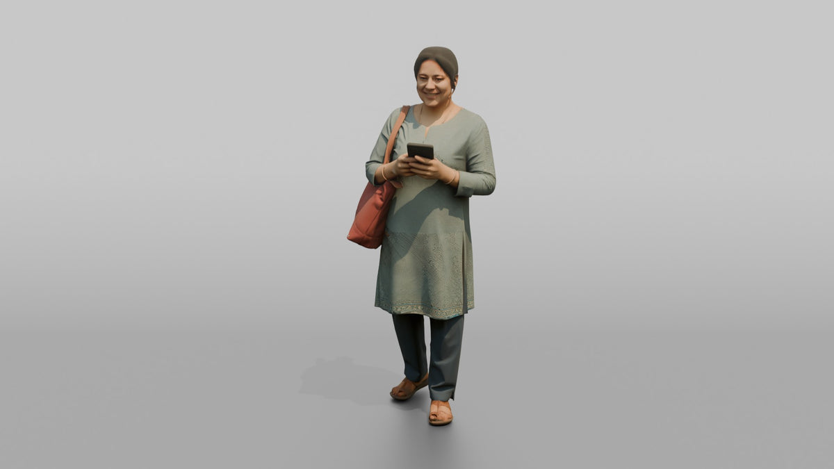 Mother Carrying A Large Tote Bag, Phone In Her Other Hand - 3D character model, view 4
