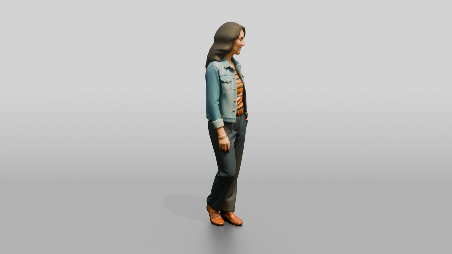 Colombian Woman in Denim Jacket & Sweater