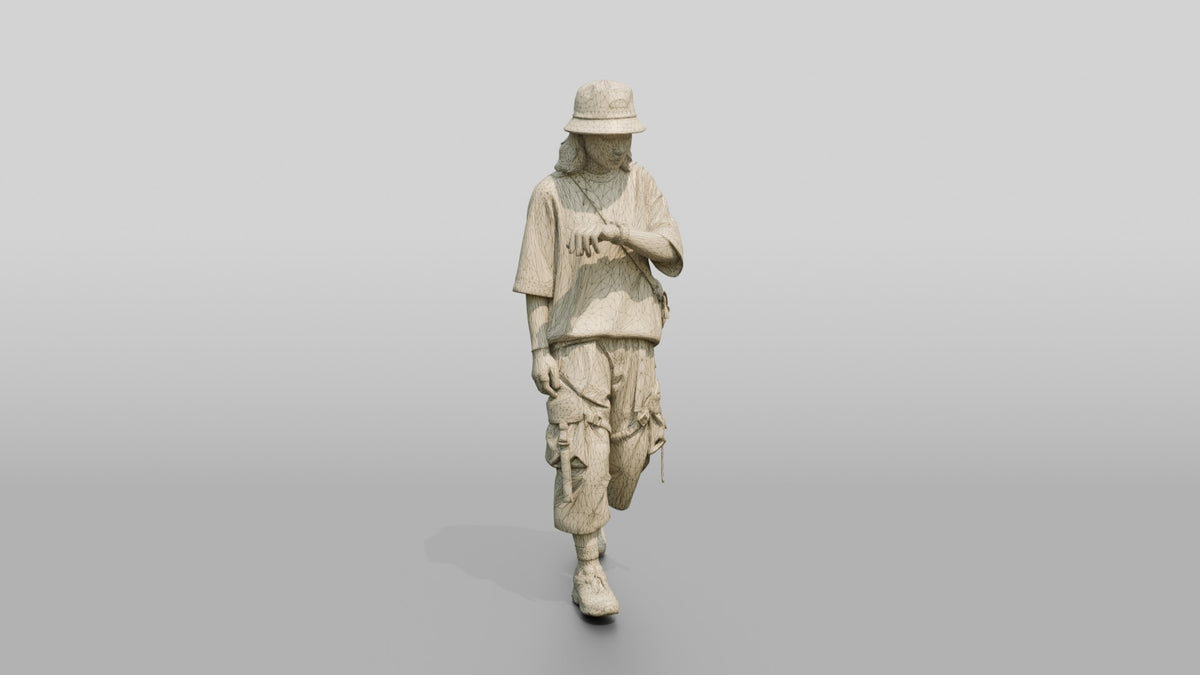 Streetwear Woman Checking Her Watch - wireframe topology preview