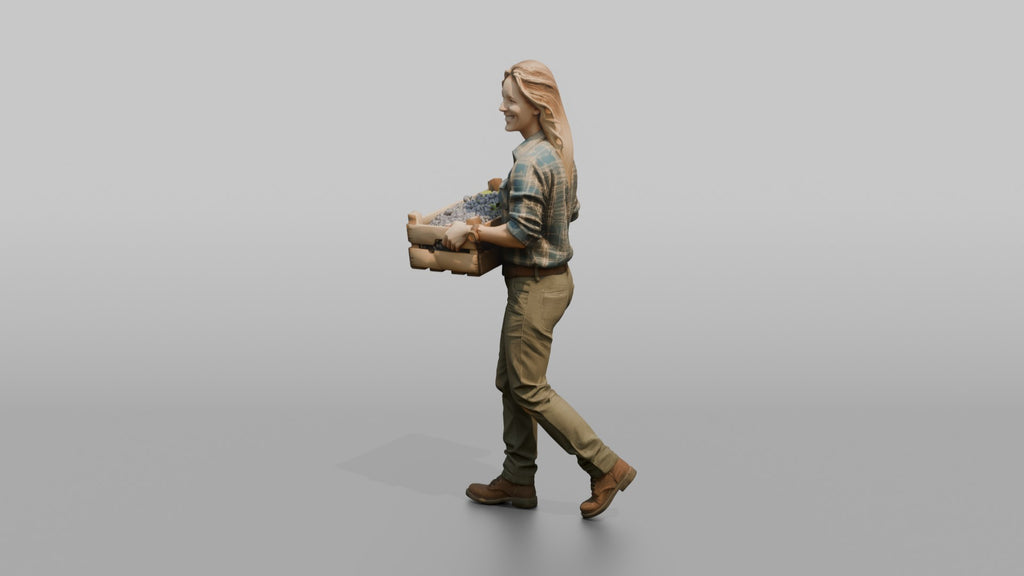 Farmer Carrying Wooden Crate Of Freshly Picked Wine