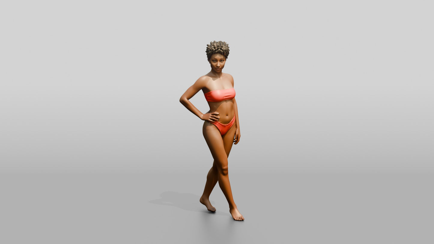 Black Woman in Red Two-Piece Swimsuit Hand on Hip