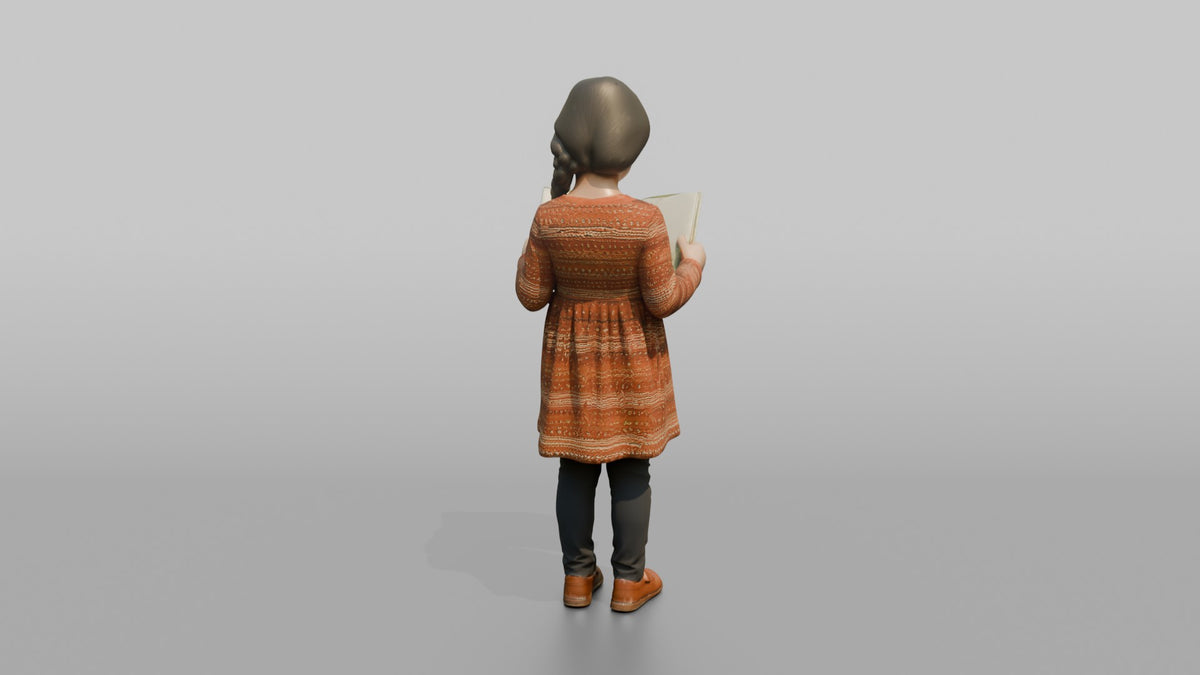 Daughter Holding A Picture Book Open With Both Hands - 3D character model, view 3