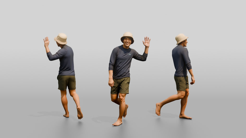 Man Waving Back Over His Shoulder