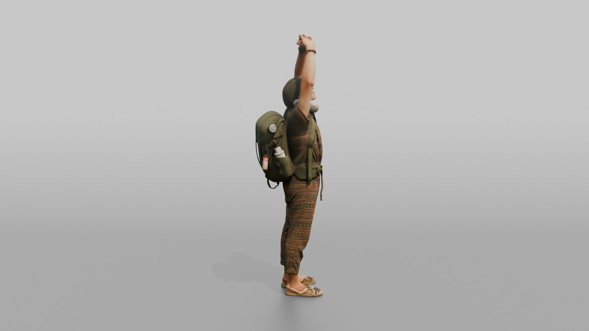 Traveler Stretching After A Long Flight - 3D character model, view 2