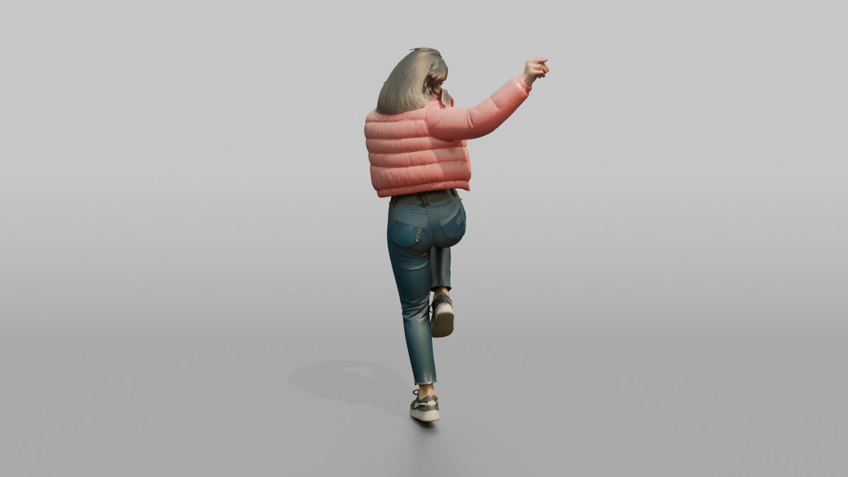 Patron Woman Wearing A Bright Cropped Puffer Jacket, Urban Dance Pose - 3D character model, view 3