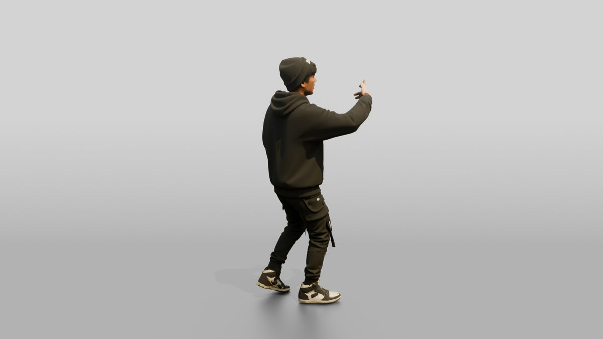 Hip-Hop Rapper with Microphone - 3D character model, view 3