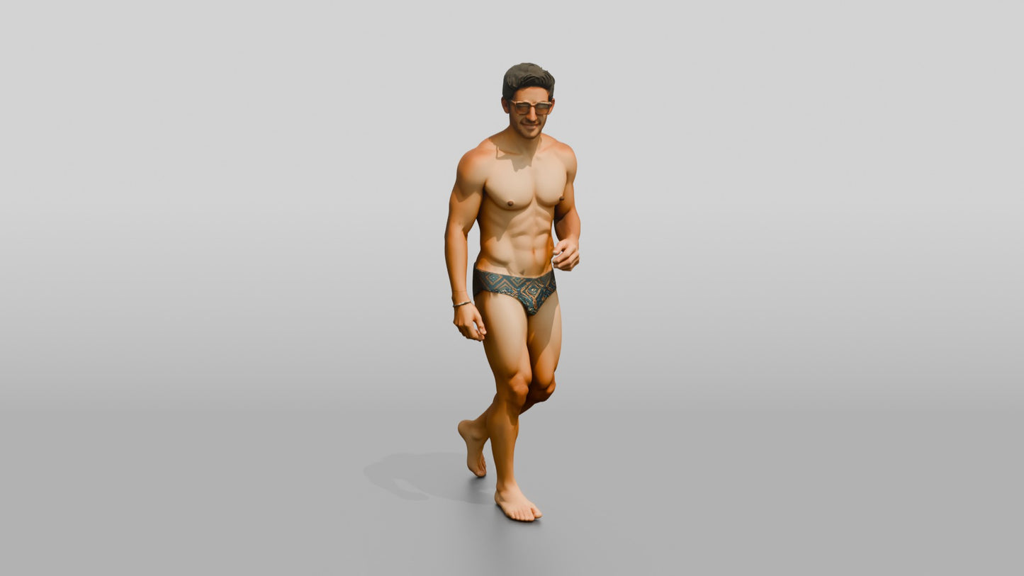 Mestizo Man in Geometric Swim Brief on the Beach