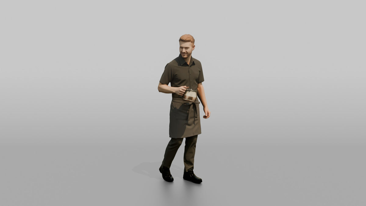 Server Man Carrying A Coffee Pot In One Hand - 3D character model, view 5
