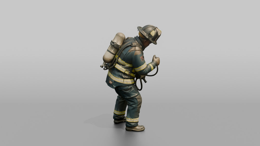 Firefighter Man Checking the Pressure Valve on His SCBA Oxygen Harness