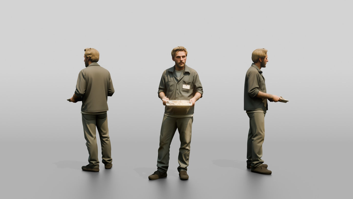 Slim Caucasian Male Prisoner Holding a Plastic Food Tray