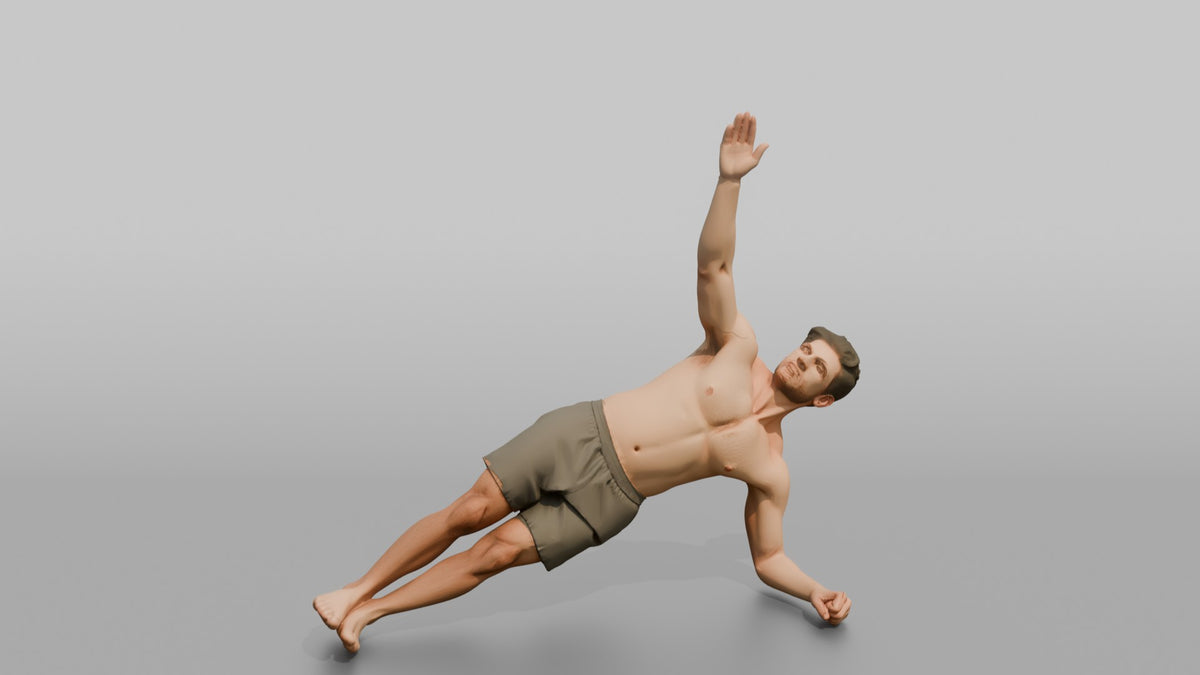 Bodyweight Athlete Man Holding A Side Plank - 3D character model