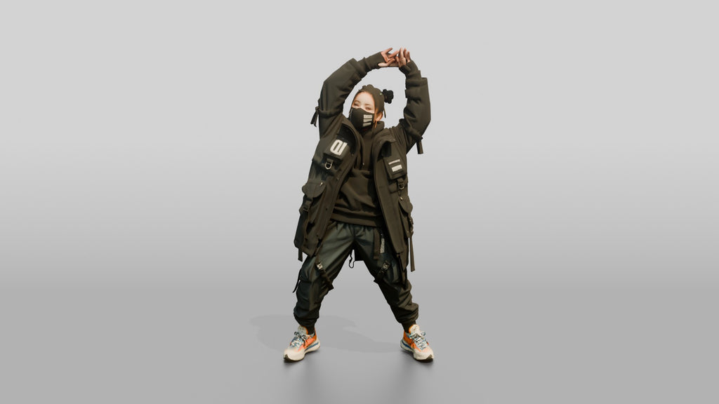 Techwear Woman Stretching Her Arms